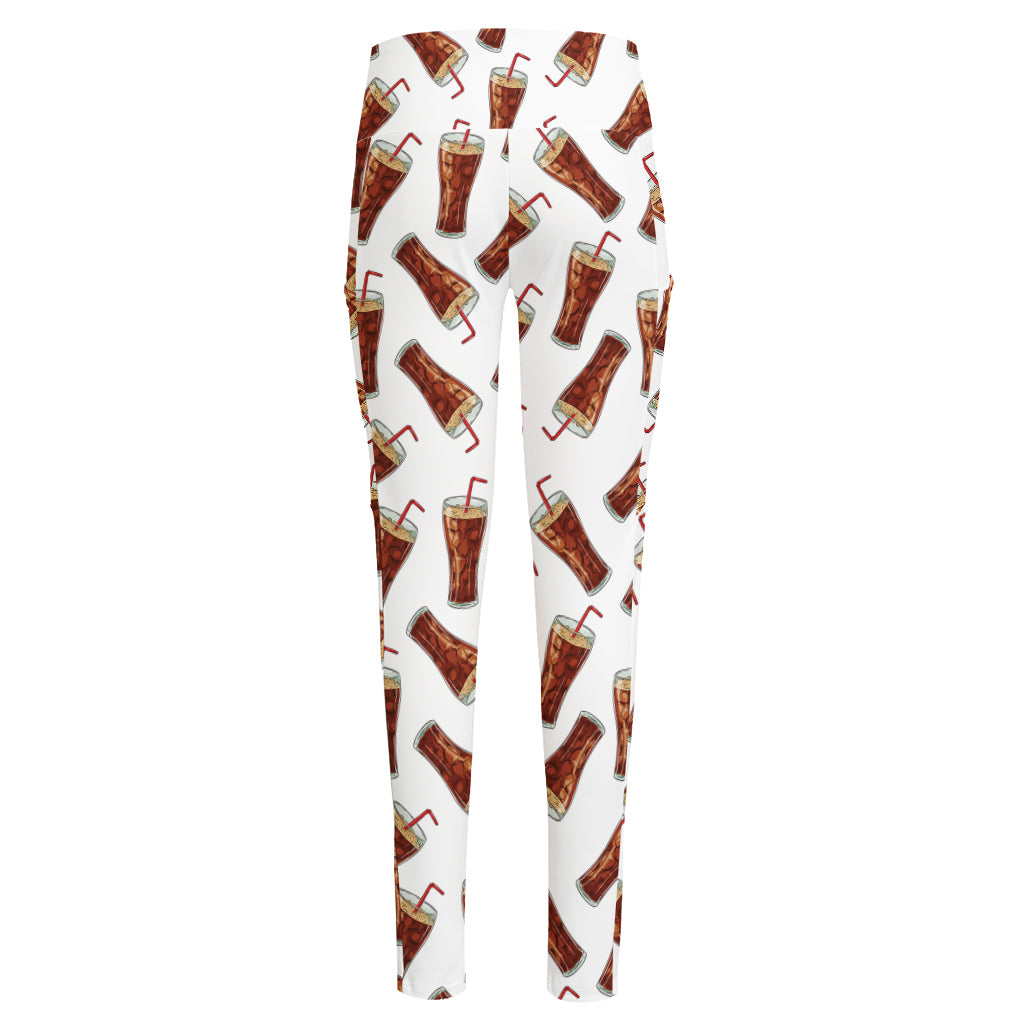 Cola Pattern Print High-Waisted Pocket Leggings