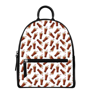 Cola Pattern Print Leather Backpack