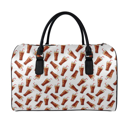 Cola Pattern Print Leather Duffle Bag