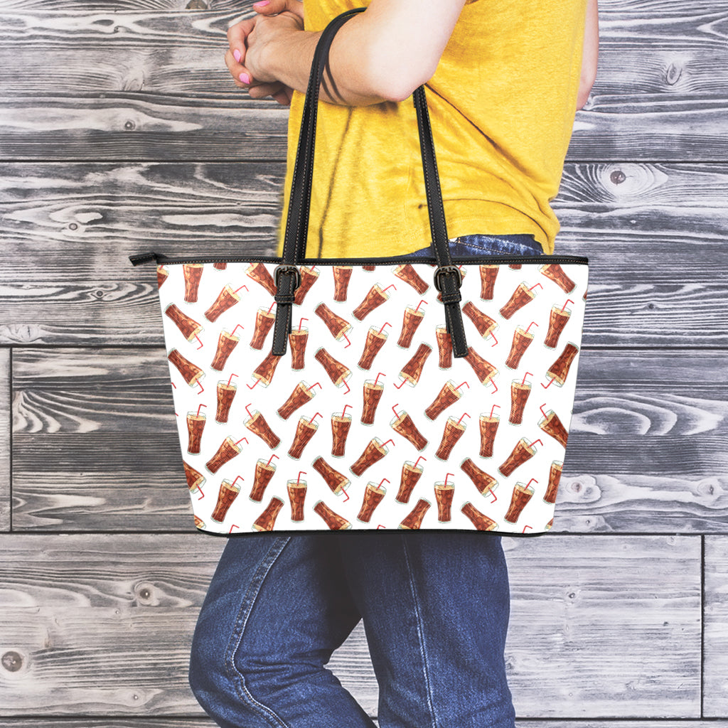 Cola Pattern Print Leather Tote Bag