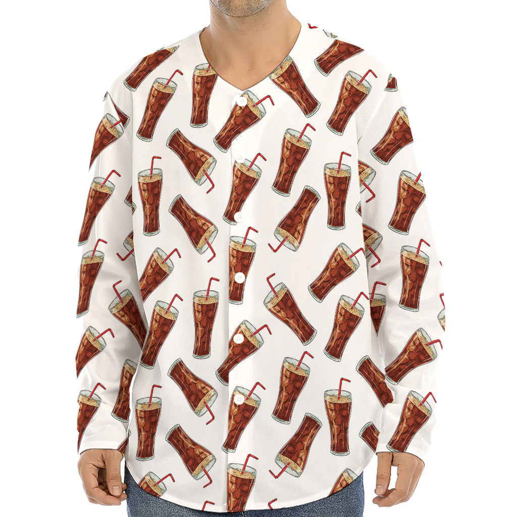 Cola Pattern Print Long Sleeve Baseball Jersey