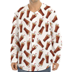 Cola Pattern Print Long Sleeve Baseball Jersey