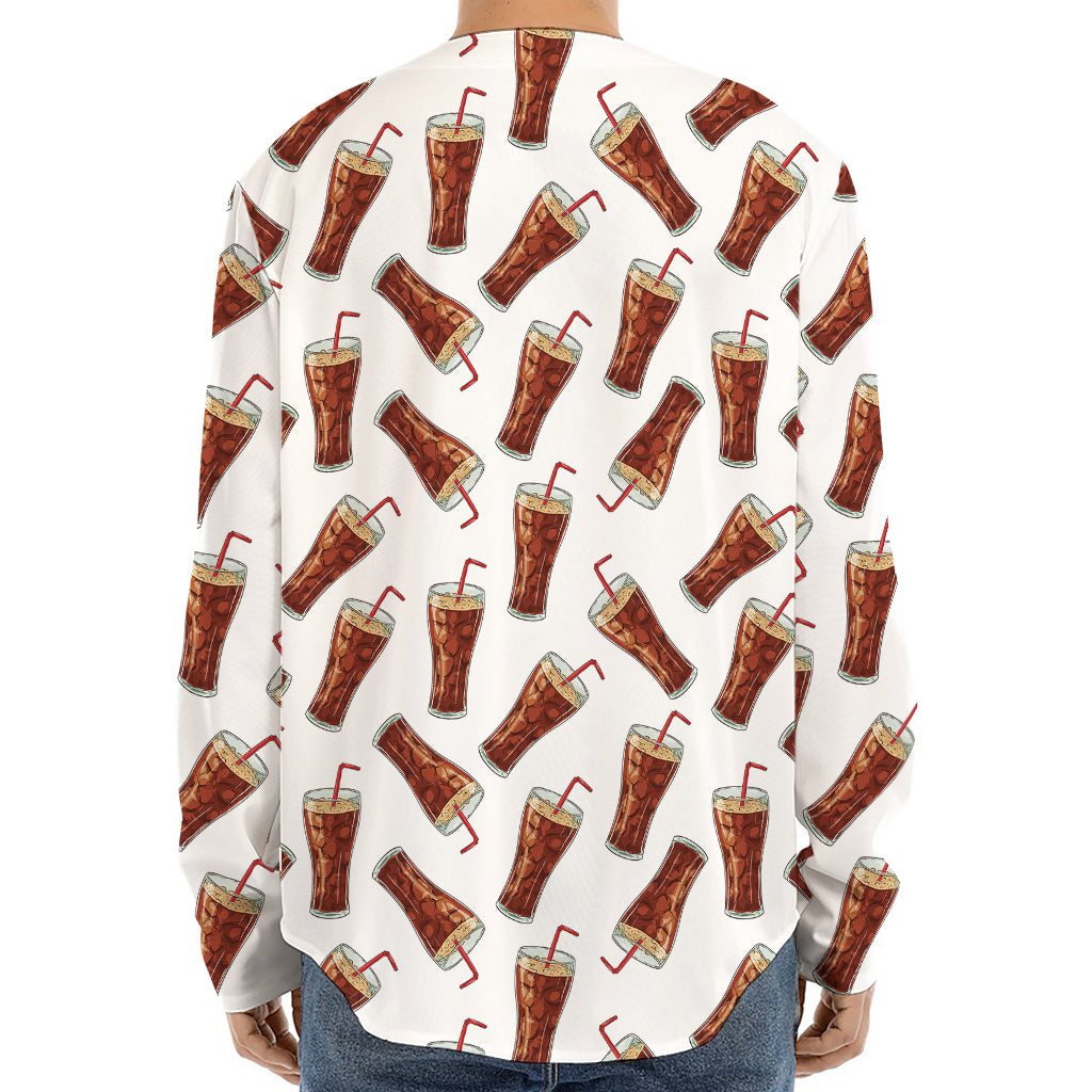 Cola Pattern Print Long Sleeve Baseball Jersey