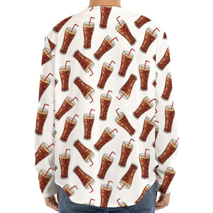 Cola Pattern Print Long Sleeve Baseball Jersey