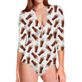 Cola Pattern Print Long Sleeve Swimsuit