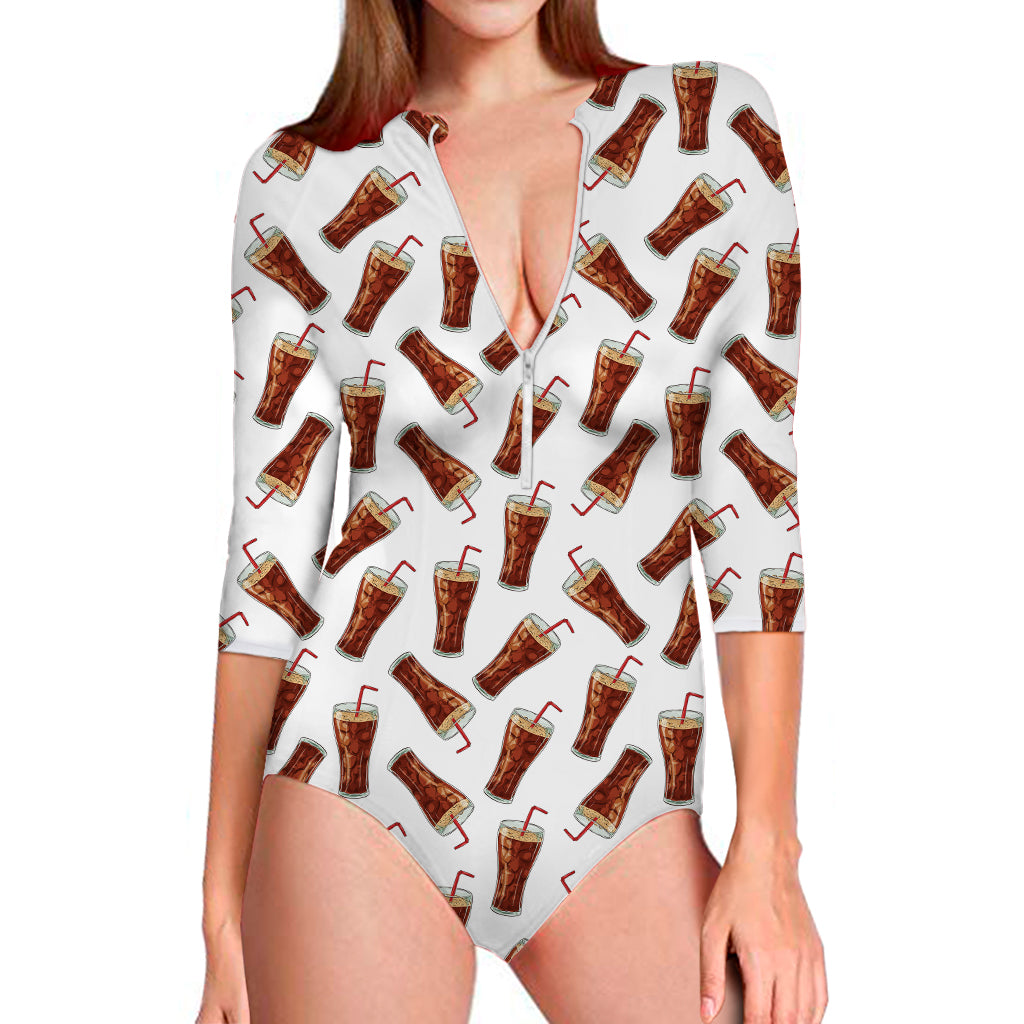 Cola Pattern Print Long Sleeve Swimsuit