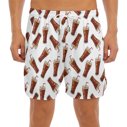 Cola Pattern Print Men's Split Running Shorts
