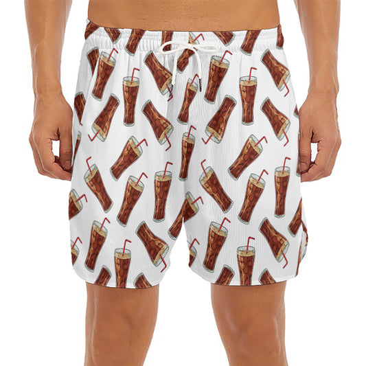 Cola Pattern Print Men's Split Running Shorts