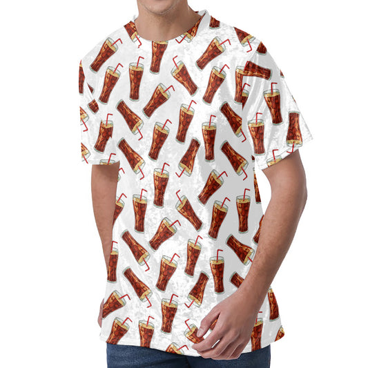 Cola Pattern Print Men's Velvet T-Shirt