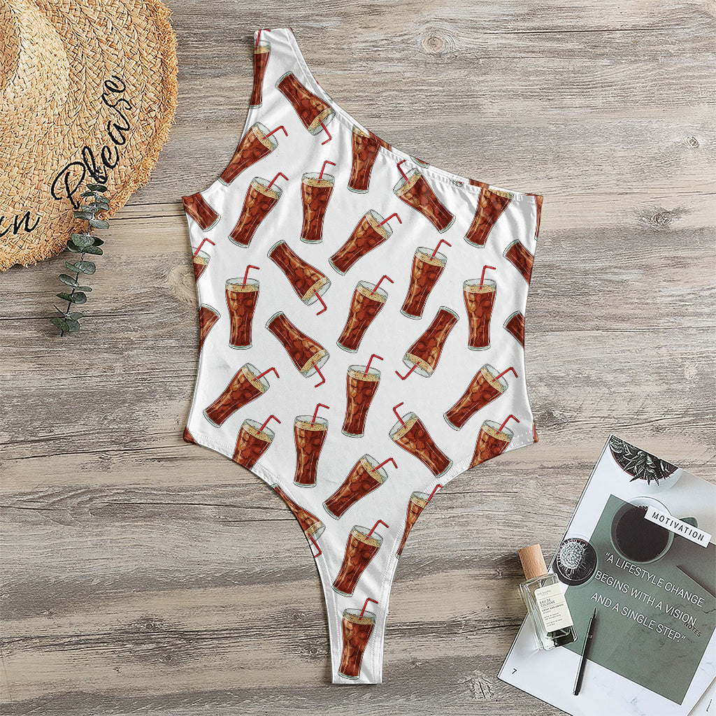 Cola Pattern Print One Shoulder Bodysuit