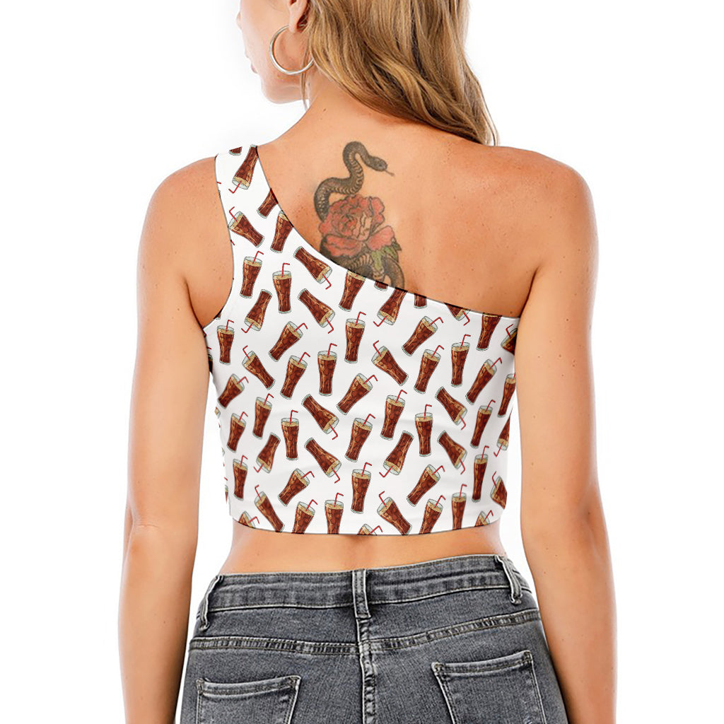 Cola Pattern Print One Shoulder Crop Top