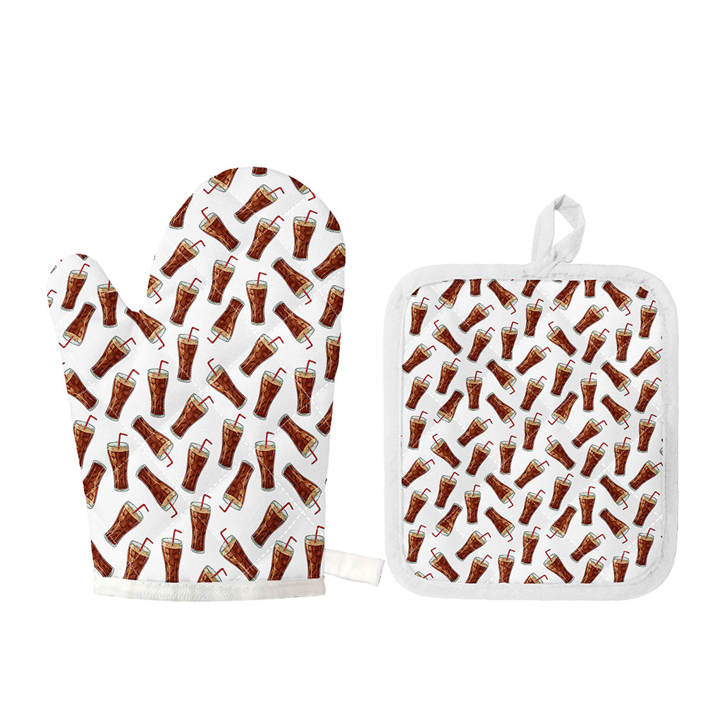 Cola Pattern Print Oven Mitt And Pot Holder Set