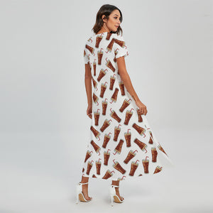 Cola Pattern Print Short Sleeve Maxi Dress