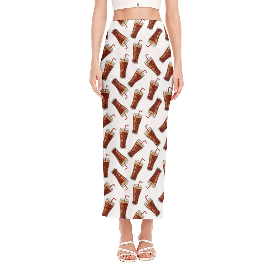 Cola Pattern Print Side Slit Maxi Skirt