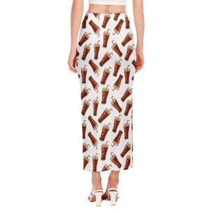 Cola Pattern Print Side Slit Maxi Skirt