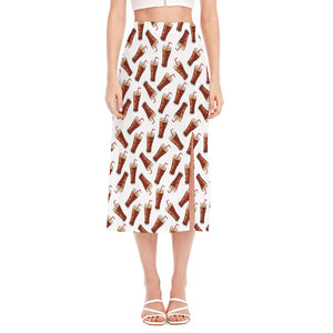 Cola Pattern Print Side Slit Midi Skirt