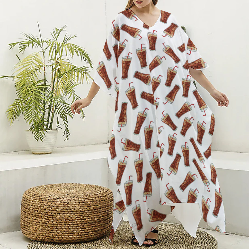 Cola Pattern Print Silk V-Neck Kaftan Dress