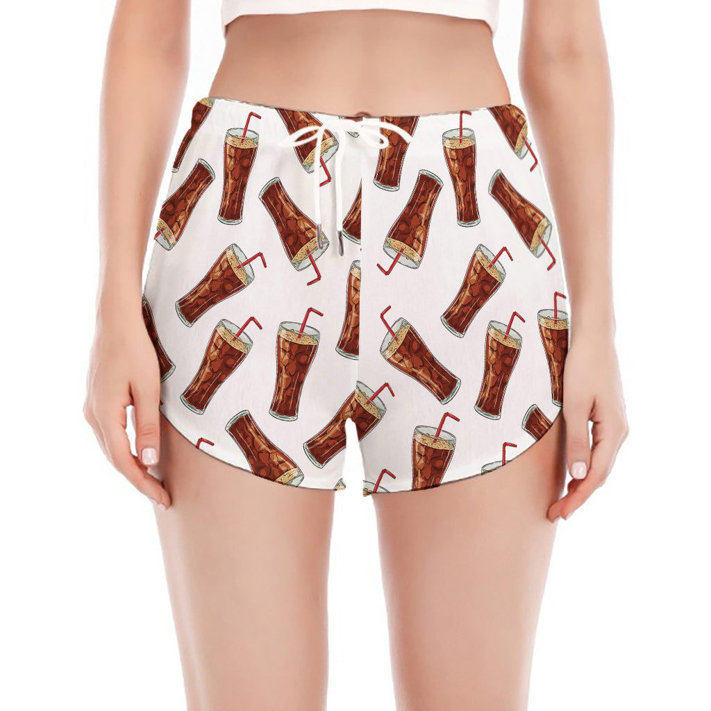 Cola Pattern Print Women's Split Running Shorts