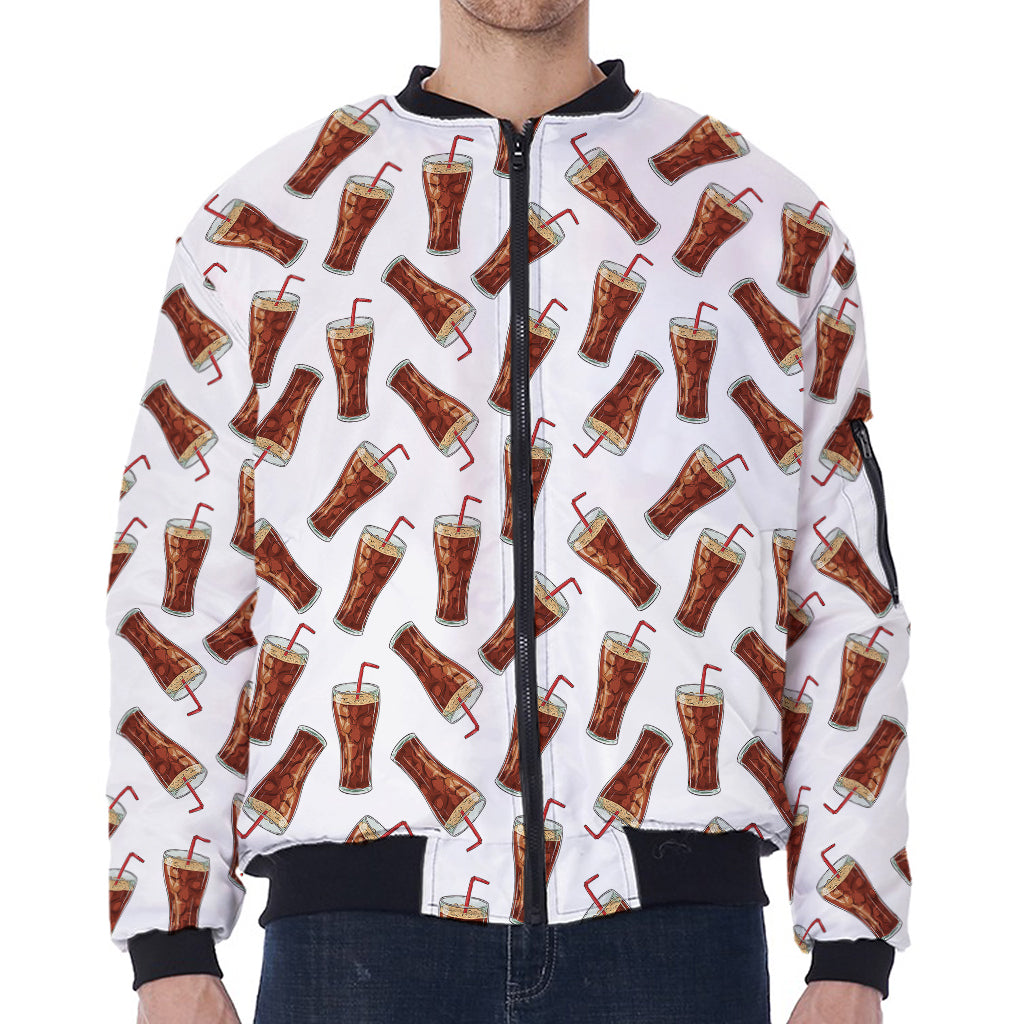 Cola Pattern Print Zip Sleeve Bomber Jacket