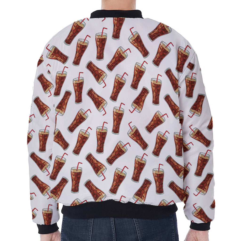 Cola Pattern Print Zip Sleeve Bomber Jacket