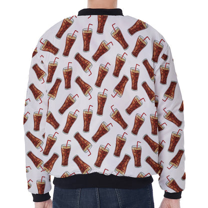 Cola Pattern Print Zip Sleeve Bomber Jacket