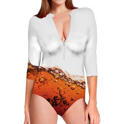 Cola Print Long Sleeve Swimsuit