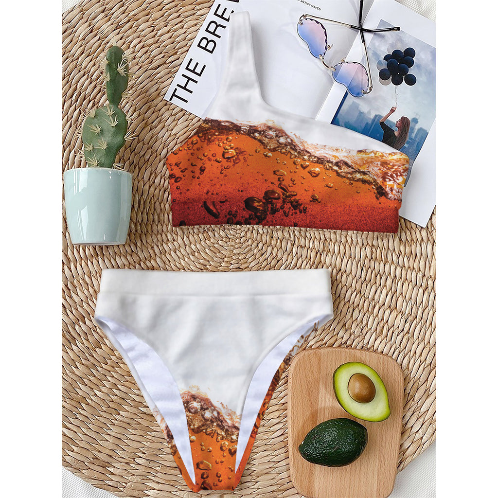Cola Print One Shoulder Bikini Top