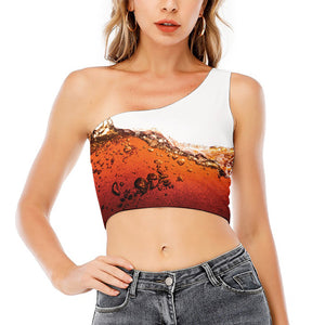 Cola Print One Shoulder Crop Top