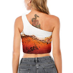 Cola Print One Shoulder Crop Top