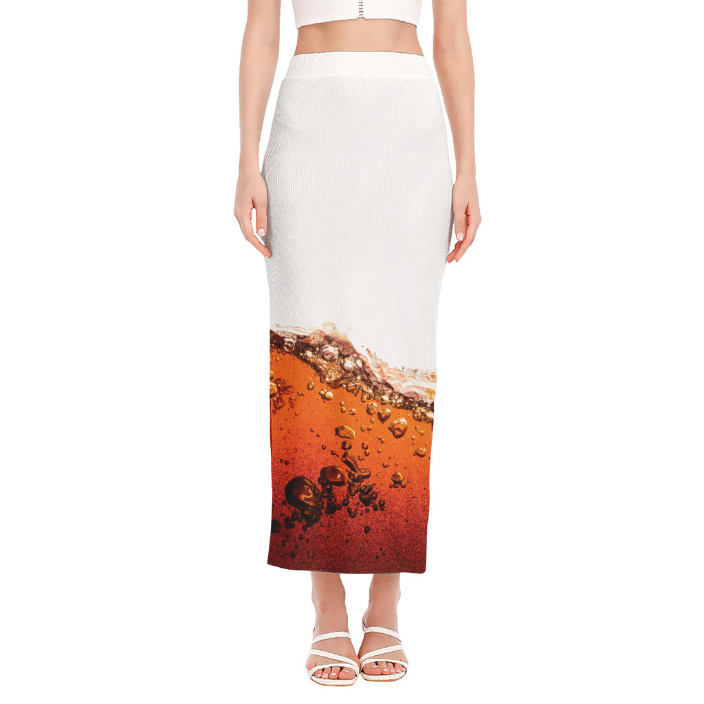 Cola Print Side Slit Maxi Skirt