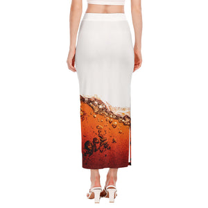 Cola Print Side Slit Maxi Skirt