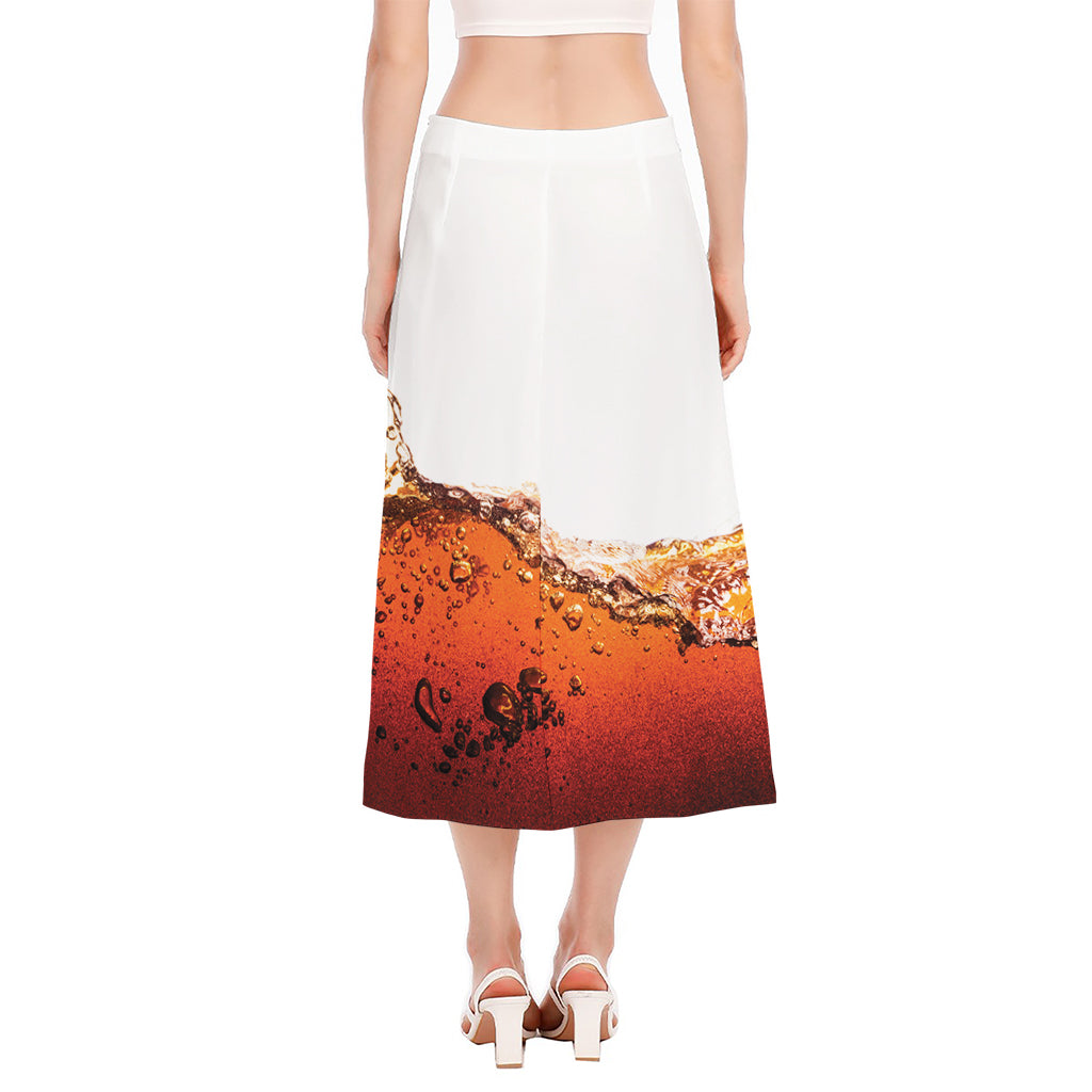 Cola Print Side Slit Midi Skirt