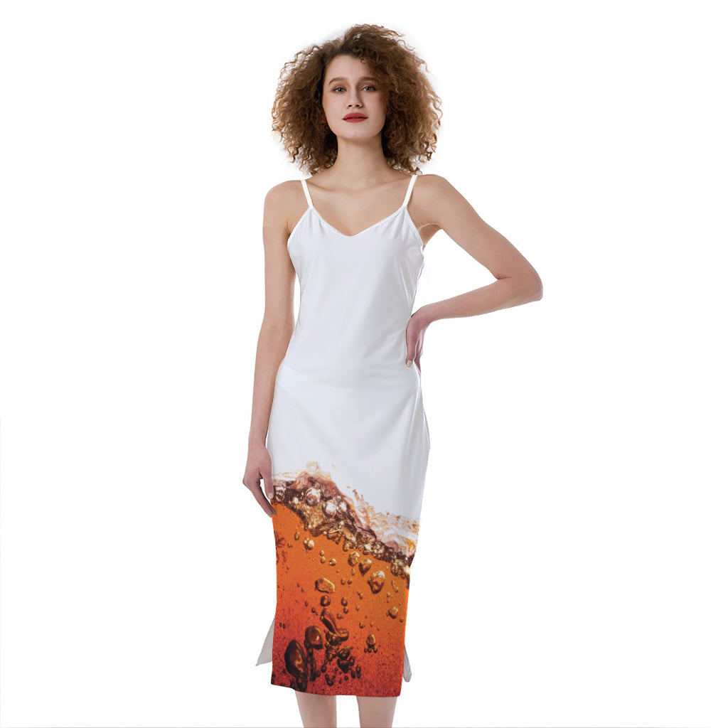 Cola Print Slim Fit Midi Cami Dress