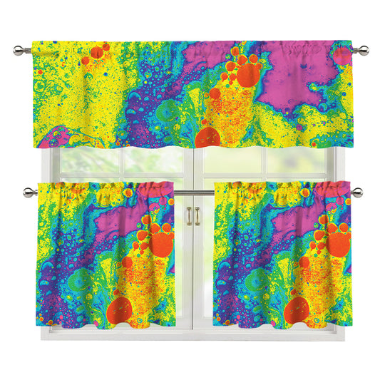 Colorful Acid Melt Print 3 Piece Kitchen Curtains
