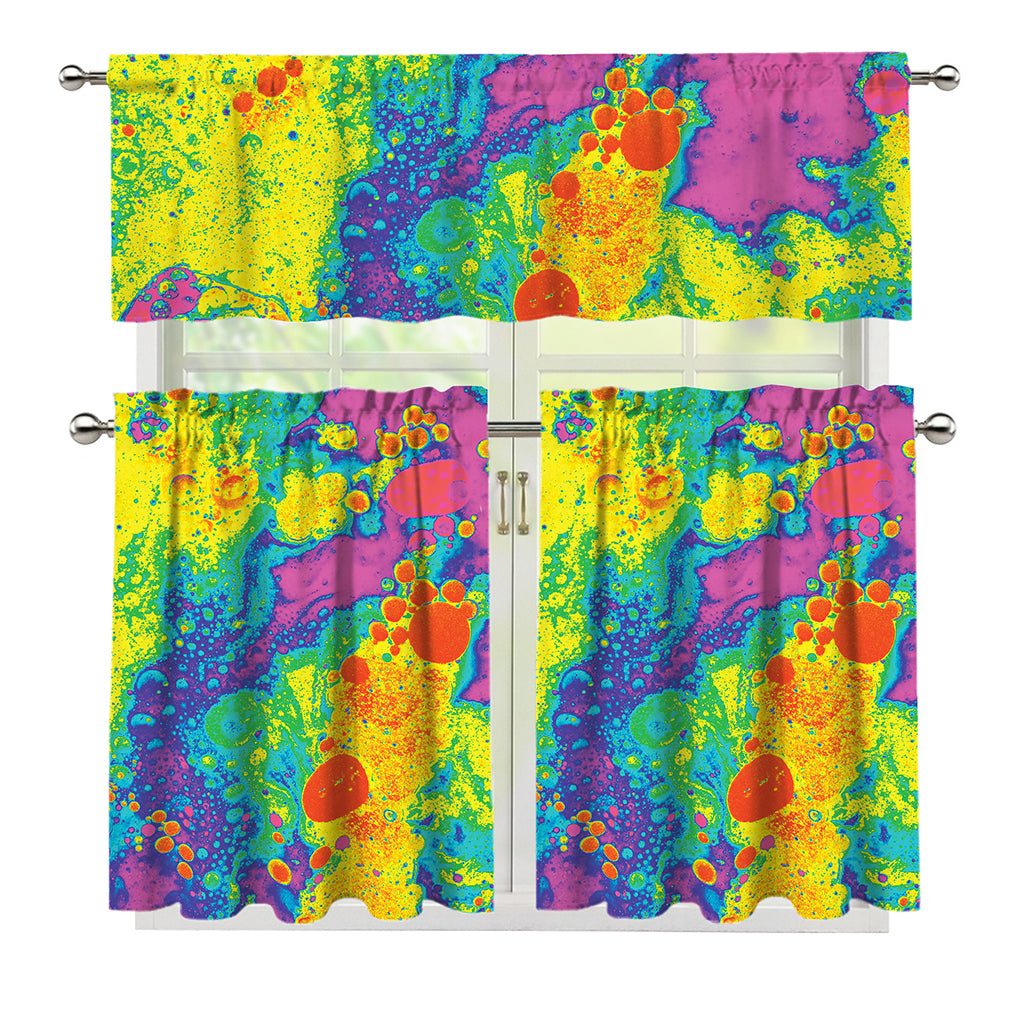 Colorful Acid Melt Print 3 Piece Kitchen Curtains