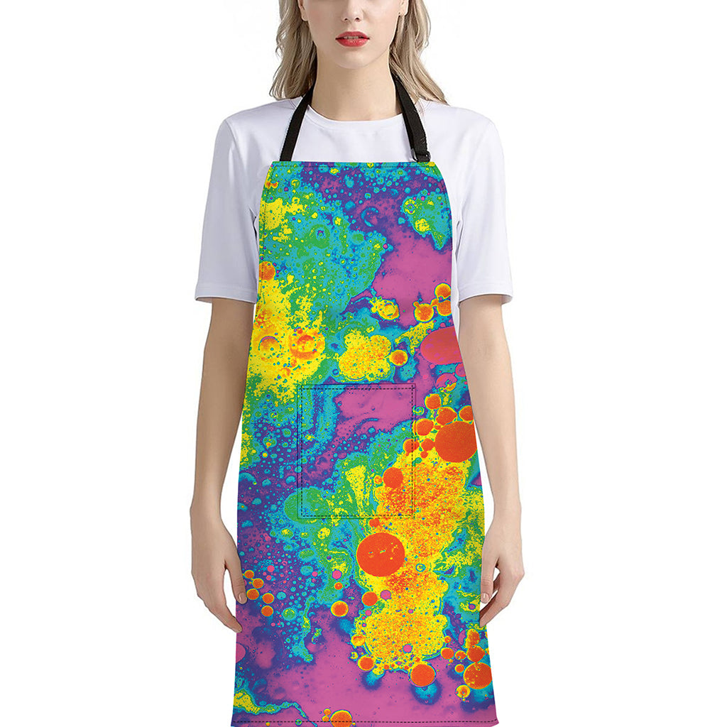Colorful Acid Melt Print Bib Apron With Pocket