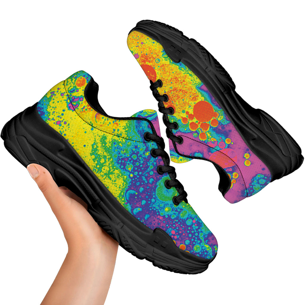 Colorful Acid Melt Print Black Chunky Shoes