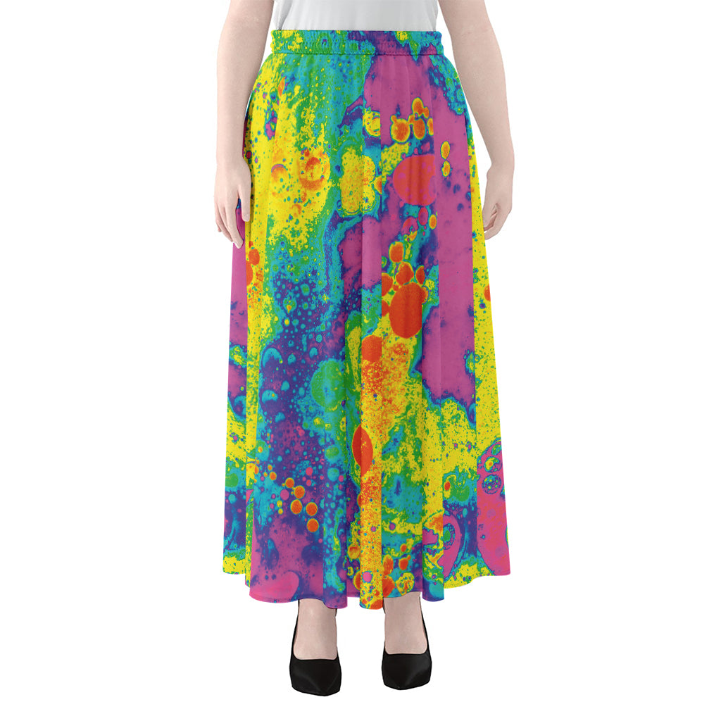 Colorful Acid Melt Print Chiffon Maxi Skirt