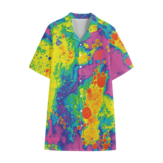 Colorful Acid Melt Print Cotton Hawaiian Shirt