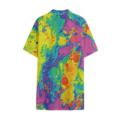 Colorful Acid Melt Print Cotton Hawaiian Shirt