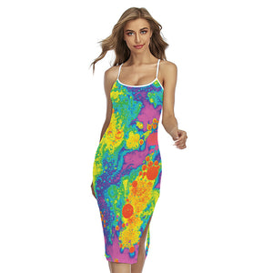 Colorful Acid Melt Print Cross Back Cami Dress