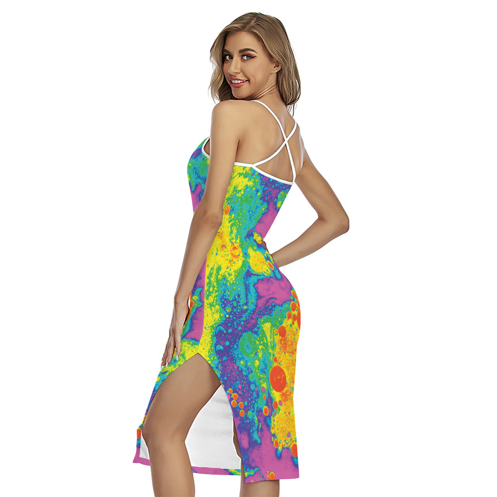 Colorful Acid Melt Print Cross Back Cami Dress