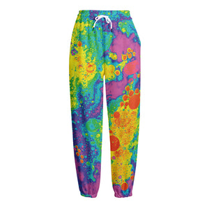 Colorful Acid Melt Print Fleece Lined Knit Pants