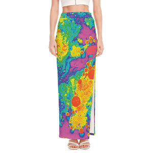 Colorful Acid Melt Print High Slit Maxi Skirt