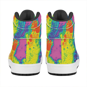 Colorful Acid Melt Print High Top Leather Sneakers