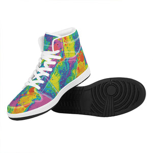 Colorful Acid Melt Print High Top Leather Sneakers