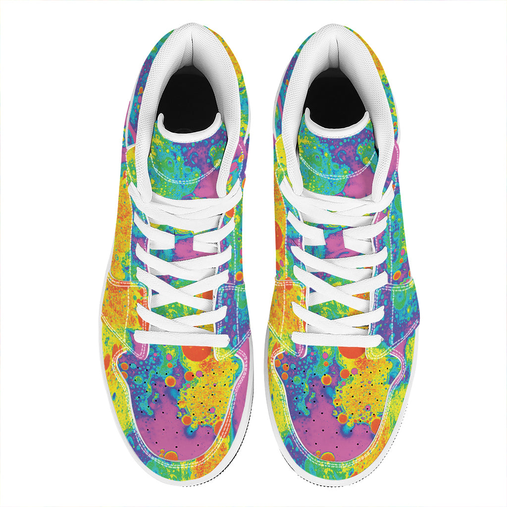 Colorful Acid Melt Print High Top Leather Sneakers