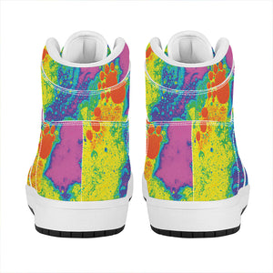 Colorful Acid Melt Print High Top Leather Sneakers