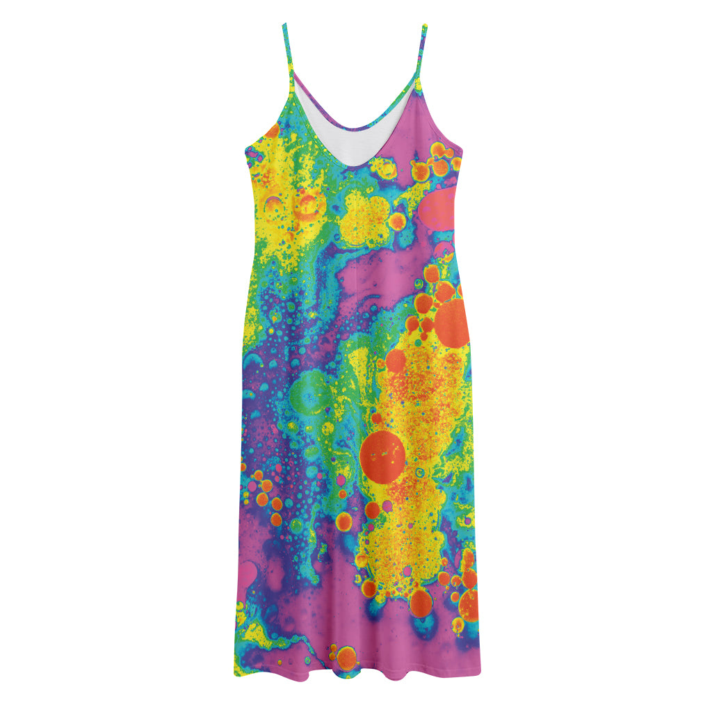 Colorful Acid Melt Print Jersey Midi Cami Dress