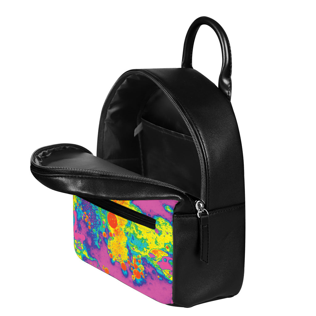 Colorful Acid Melt Print Leather Backpack